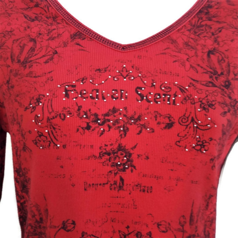 Lapis Top V Neck Rhinestones Vintage Knit Red